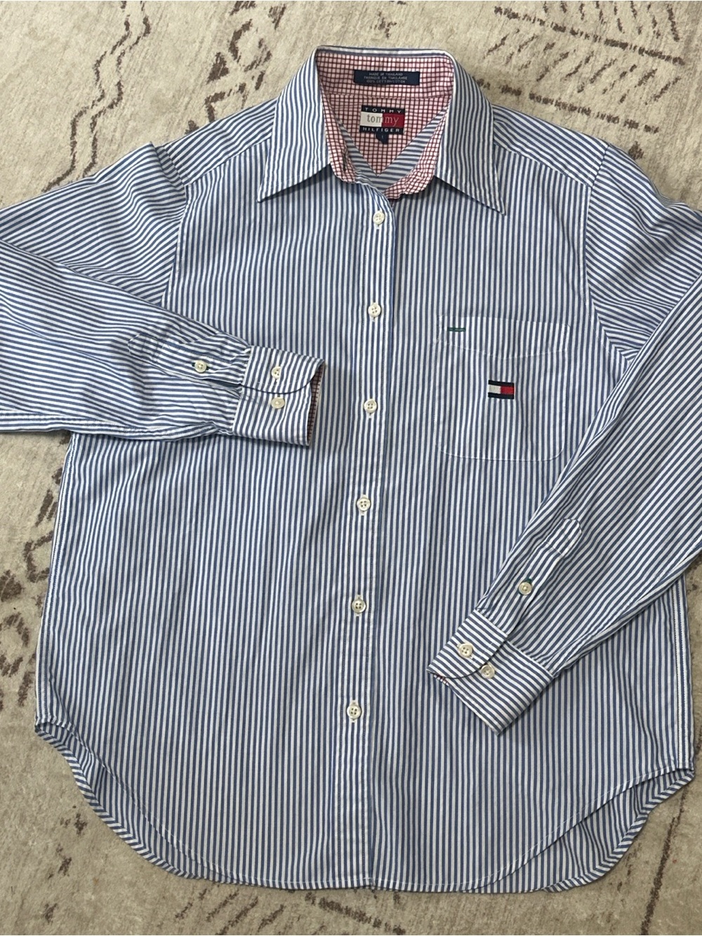 VTG Tommy Hilfiger Women’s Blue & White Stripe Button-Down Shirt